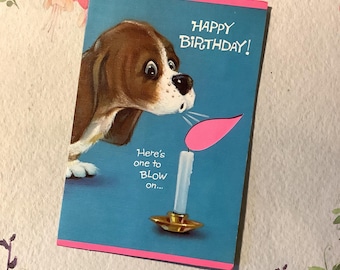 Extremely RARE Vintage 1950s Pop-Up Birthday Card featuring an ADORABLE Basset Hound Dog Design -Fun, Nostalgic Card for a Dog Lover to keep