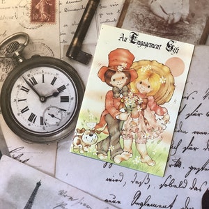 EXTRÊMEMENT Rare vintage Circa 1970s Tiny 'An Engagement' Gift Tag/Card - Super Retro Design - For Give With A Present - Retro Lovers