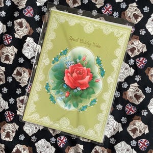 RARO Grande Verdadeiro Vintage Circa 1970s 'Desejos Especiais de Aniversário' Cartão com Design de Rosa Vermelha - Cartão Retro/Floral/Amante de Rosas Vermelhas - Cartão de Verso Doce
