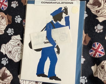 RARE Vintage Circa 1990s 'Congratulations' Card - Silhouette of a Delivery Man clutching a Telegram with a Message Inside Design - Unusual