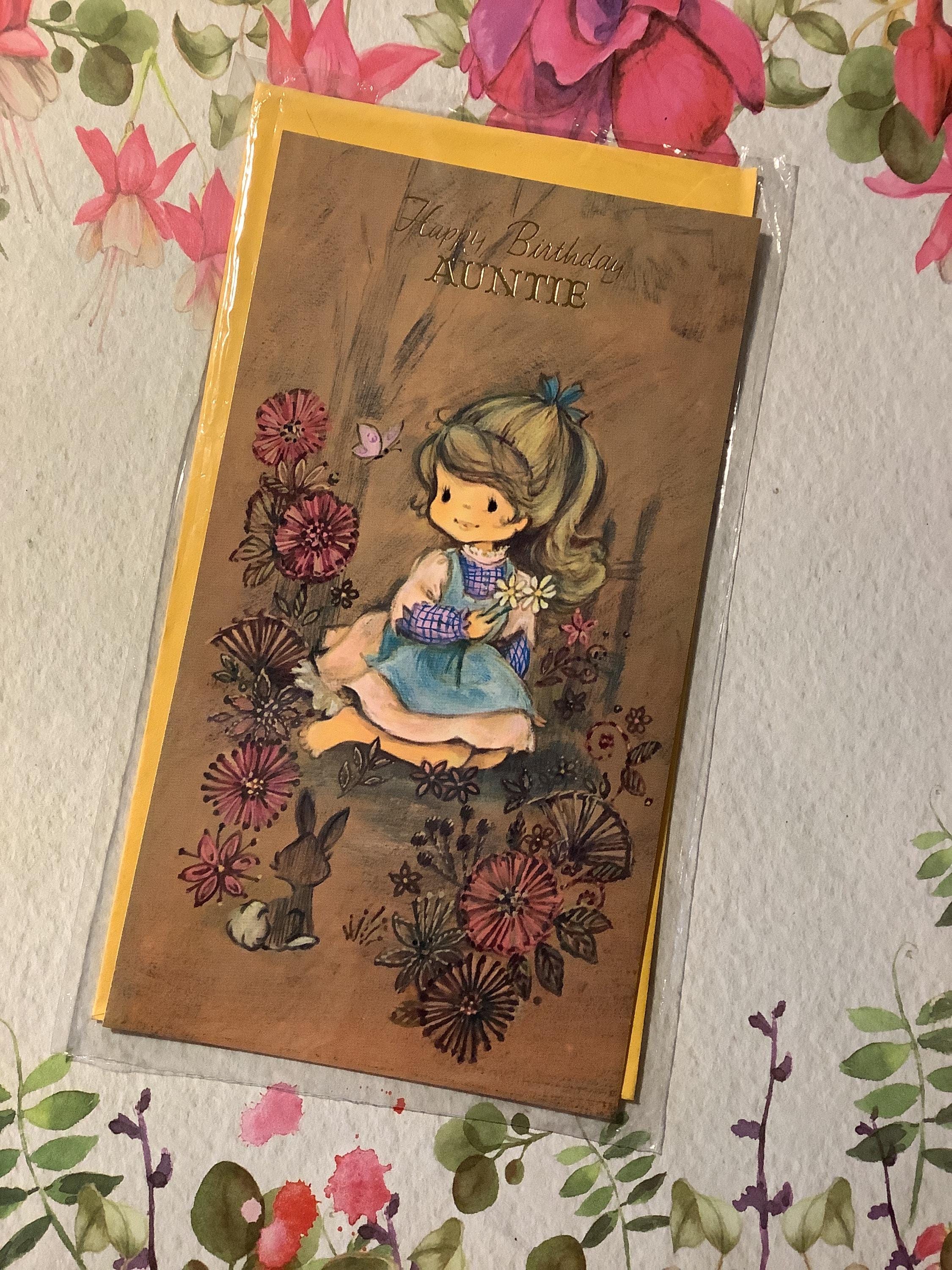 RARE Vintage Circa 1970s Happy Birthday Auntie' Card - STUNNING Girl ...