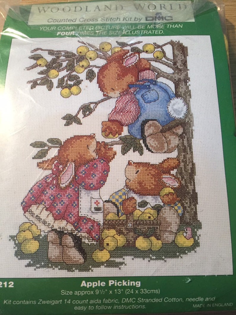 9 5 By 13 Finished Size 14 Count Vintage 1995 Woodland World Apple Picking Counted Cross Stitch Kit By Dmc Kits How To Craft Supplies Tools Kromasol Com