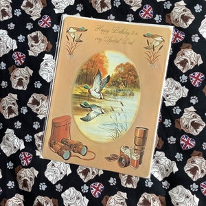 RARO Grande Cartão Vintage/Retro Verdadeiro Circa 1970 'Feliz Aniversário para um Pai Muito Especial' com Patos Bonitos e Design de Fotografia - Cartão Nostalgic