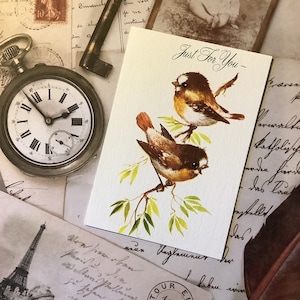 RARE Vintage Circa 1960 'Just For You' Carte in miniatura/Etichette regalo - Bella coppia di uccelli Design - Carta da conservare - Etichetta regalo nostalgica/Carta
