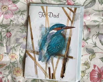 RARE Vintage Circa 1980s 'To Dad' Birthday Card with STUNNING Kingfisher Design by the Artist Mads Stage - Bird Lover Dad Card - Art Lover