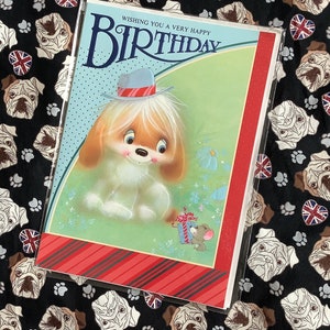 ZELDZAME grote echte Vintage/Retro Circa jaren 1970 'Wishing You A Very Happy Birthday' Card - Kitsch/Retro/Cute Dog Design - Retro/Vintage Lover Card