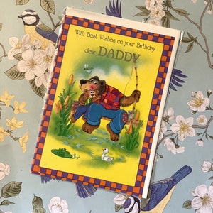 RARE Vintage Retro Circa 1970s &#39;With Best Wishes on your Birthday dear Daddy&#39; Card - Fishing Loving Daddy - Sweet Verse -Cute Nostalgic Card
