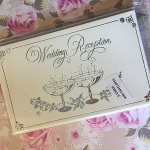 RARE faire-part de réception de mariage vintage des années 1970, 6 cartes et 6 enveloppes - Verres à champagne en relief argentés - Papeterie de mariage