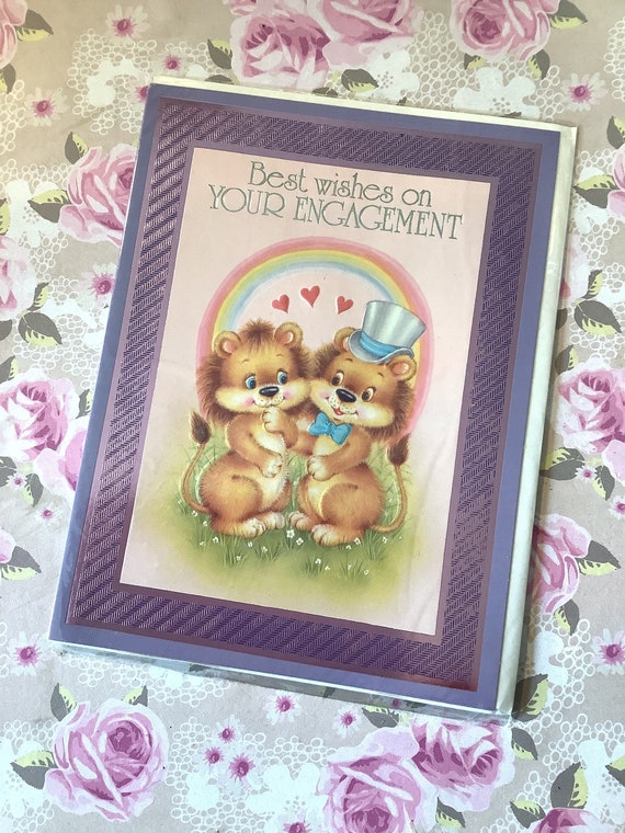 RARE Vintage/retro - Circa 1970s 'best Wishes on Your Engagement' Card -  Unused -cute Lion and Lioness Couple & Rainbow Design -pevril Card - Etsy