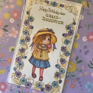 EXTRÊMEMENT RARE Rétro/vintage vers les années 1970 Carte « Joyeux anniversaire chère petite-fille » - Conception mignonne de fille de style kitsch des années 1970 - Carte d'amant rétro
