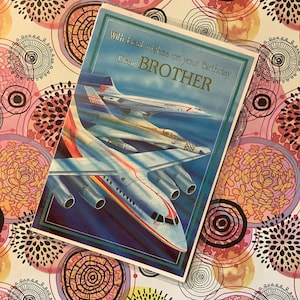 RARE Vintage Circa 1980s 'Com os melhores desejos no seu aniversário, querido irmão' Cartão de design de avião - Cartão Pilot Brother - Cartão de amante de avião
