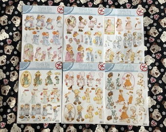 2009 Sarah Kay Glitter Die-Cut Sheet for Card Making - Decoupage - Holly Hobbie Style - 3 Card Designs -Sold Per Pack -Pre-Cut Ready To Glue