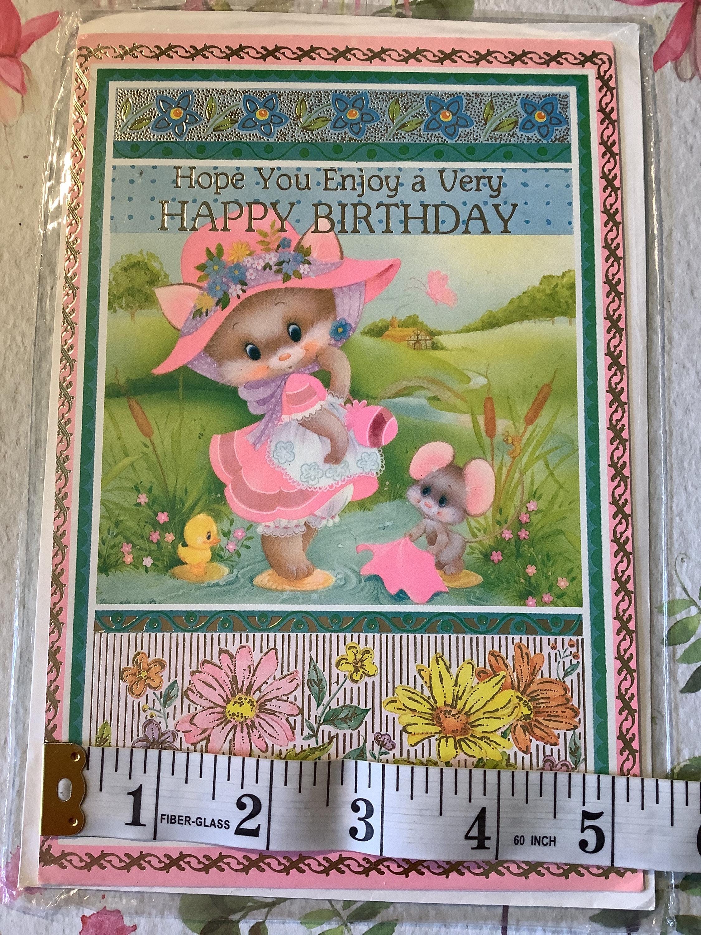 RARE Circa 1970s Larger Size Vintage Birthday Card Super Cute Cat ...