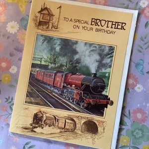 Cartão FABULOSO Raro Vintage/Retro dos anos 70 do trem a vapor 'Para um irmão especial no seu aniversário' - Ventilador do trem a vapor - Amante do trem - Cartões Pevril