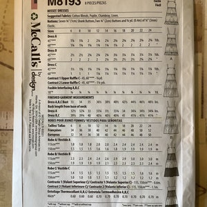 May include: A sewing pattern for women's dresses, with instructions and measurements in inches. The pattern includes three different styles of dresses, each with a different number of layers. The pattern is for sizes 6 to 24.