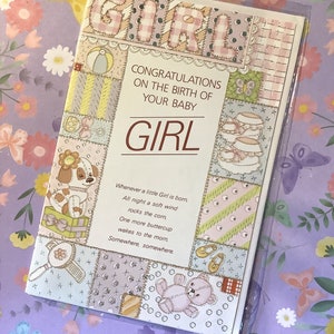 RARE Vintage/Retro Circa 1990 'Congratulations on the Birth Of Your Baby Girl' Card - Super Cute Design with Sweet Poem - Vintage Lovers