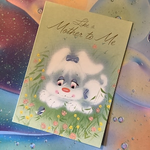 UITERST zeldzame ongebruikte vintage verjaardagskaart 'Like a Mother to Me' uit circa jaren 1970 met schattig, kitscherig honden- en sialia-ontwerp - kaart nostalgieliefhebber