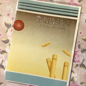 RARE Vintage Circa 1980er Jahre Cricket Themed Karte Cricket Lover Neffe mit besonderen Wünschen an einen lieben Neffen zum Geburtstag