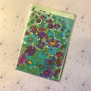EXTRÊMEMENT rare carte « Get Well » vintage non écrite vers les années 1960 par Fantasy Cards Ltd avec un superbe design floral funky - carte pour les amoureux rétro