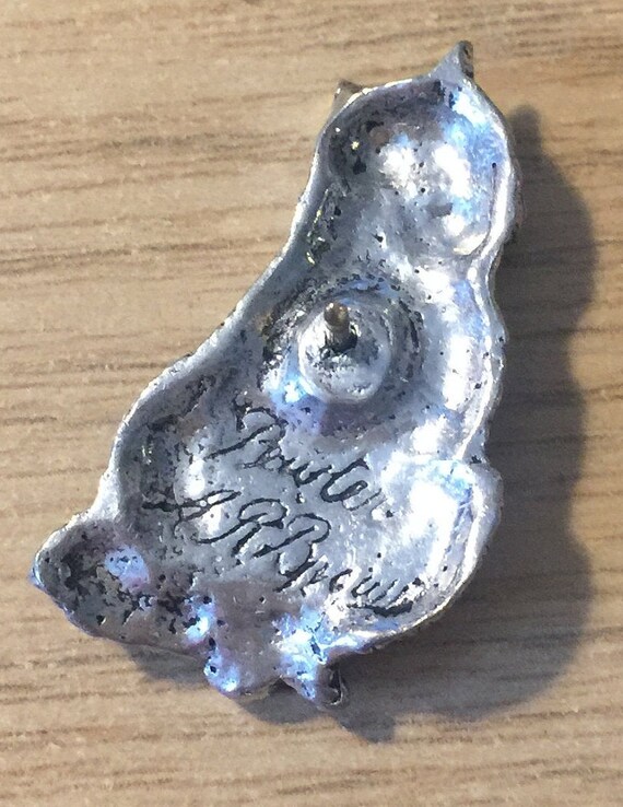 RARE Stunning Vintage Pewter Cat Brooch Signed by the… Gem