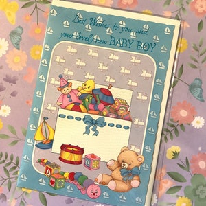 RARO biglietto d'auguri vintage/retrò degli anni '70 circa "I migliori auguri a te e al tuo adorabile neonato" - Design carino - Delizioso verso sentimentale - Amanti del retrò