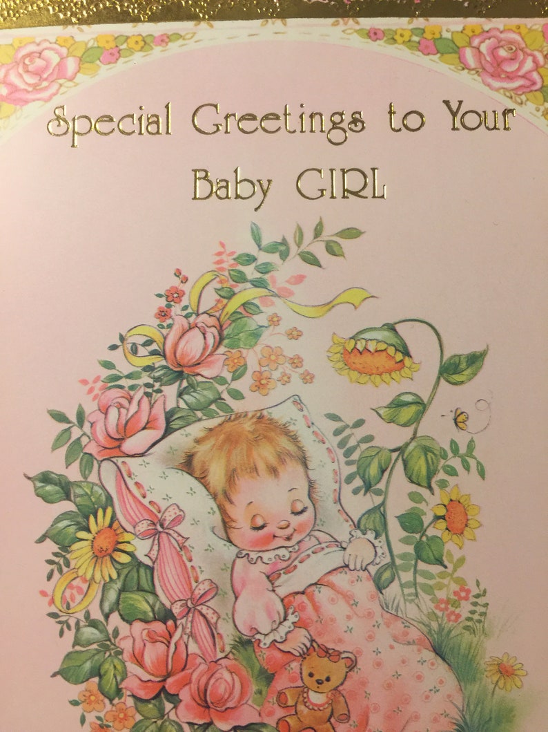 RARE VintageRetro Circa 1970s /'Special Greetings to Your Baby Girl/' Card Sweet Verse Super Cute Baby Girl Design Vintage Lovers Card
