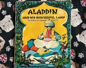 MYCKET SÄLLSYN vintagebok från 1970, "Aladdin och hans underbara lampa", i pocketbok med FANTASTISKA illustrationer av Charles Mozley - nostalgisk bokpresent