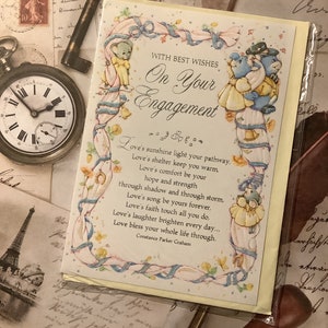 SELTENE Vintage/Retro Circa 1980er Jahre 'With Best Wishes On Your Engagement' Karte - ADORABLE Maus Design & Sentimental Verse - Retro/Kitsch Liebhaber