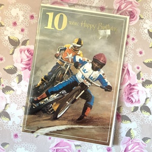 "Seltene Vintage/Retro 1980er Jahre Motocross Themen ""10 Today, Happy Birthday"" Karte - Retro Karte - Motocross Liebhaber Karte - Nostalgische Geburtstagskarte."
