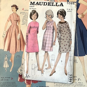 VERY RARE Vintage 1960s Uncut & Factory Folded  Maudella Girls Dress Pattern No 5368, Ages 11-12 - 3 Variations - 60s Fashion