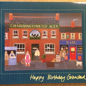 RARE Vintage Circa 1990 'Happy Birthday Grandad' Pastimes Card 'The Pub' di Peter Heard - Biglietto nostalgico con un favoloso design dettagliato