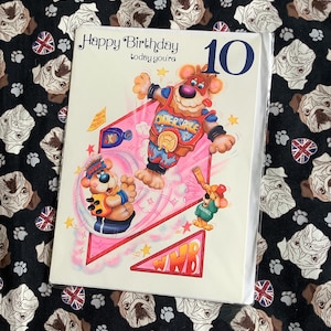 RARE vintage des années 1980 « Joyeux anniversaire aujourd'hui votre 10 » grande carte A4 - Fun, conception WWB World Wrestling Bears ! - Fan de catch américain