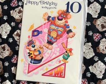 RARE Vintage Circa 1980s 'Happy Birthday today your 10' Large A4 Size Card - Fun, WWB World Wrestling Bears Design! - American Wrestling Fan