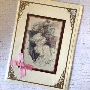RARE Vintage Circa 1980 New Baby Card - carta rifinita a mano con un'immagine piuttosto vittoriana - Foglia interna doppia piega che desidera CONGRATULAZIONI