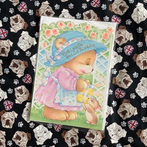 RARA cartolina vintage degli anni '80 circa, formato A4 grande, "Con amore per il tuo 21° compleanno" - Cartolina con design dolce orsetto e topo - Cartolina retrò/amante degli orsacchiotti