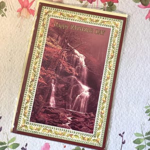 ZELDZAME vintage 'Happy Father's Day' retro fotokaart uit circa 1970 met een PRACHTIGE waterval en bomen - lief, sentimenteel vers erin