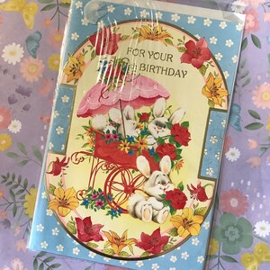 RARA cartolina vintage degli anni '70 circa "Per il tuo 18° compleanno" con simpatico coniglio e motivo floreale - Cartolina nostalgica - Versetto dolce - Una cartolina da conservare