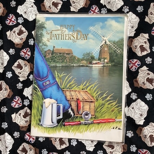 RARE carte photo rétro format A4 pour la fête des pères, vintage des années 1970, mettant en vedette un moulin à vent de Norfolk - vers doux - souvenirs de vacances - nostalgie