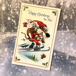 ZELDZAME Vintage Circa jaren 1970 'Happy Christmas to You' blanco kaart SUPER Retro 'Skiënde' tijger verkleed als kerstman ontwerp door John Patience - leuk