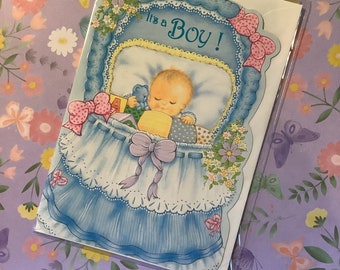 RARE Vintage/Retro Circa 1970s &#39;It&#39;s a Boy!&#39; New Baby Card - Cute Baby & Teddy Bear Design - Sweet Verse - Vintage/Retro Loving New Parents