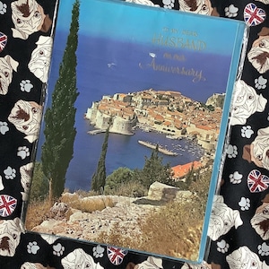RARE grande carte photo vintage des années 1970 « À mon cher mari pour notre anniversaire » rétro Dubrovnik, Croatie - carte de fan de Game of Thrones