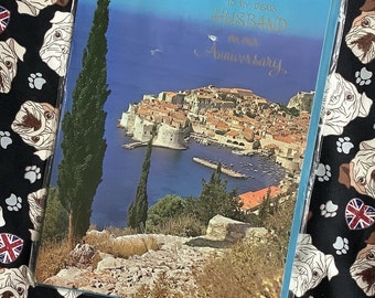 RARE Large Vintage Circa 1970s 'To My Dear Husband on our Anniversary' Retro Dubrovnik, Croatia Scene Photo Card - Game of Thrones Fan Card