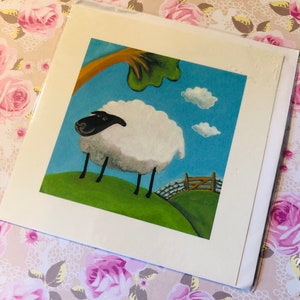 FABULOUS Cute, Fluffy Sheep Design - Blank Greetings Card -  Junk Journal  - A Card To Frame - Card To Treasure -Sheep Lover Card -5.5"x5.5"