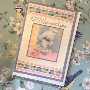 Cartão de aniversário raro da década de 1970 "Para uma irmã especial" com design fofo e kitsch de cachorro - Irmã vintage/retro/que ama cachorros - Cartão nostálgico