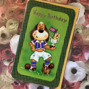 "Seltene Vintage/Retro Circa 1970s 'Happy Birthday' Blanko Karte - Lustiges,Rugby Spieler Hund Design -Rugby/Retro/1970er Jahre/Hundeliebhaber Karte-Nostalgische Karte