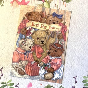 ZELDZAME vintage verjaardagskaart 'Just For You' uit de jaren 1990 SCHATTIGE 'Bengry Bears' teddyberen ontwerp door Sarah Bengry - binnenin versierd - ventilator ventilator