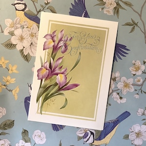 Biglietto "Per la tua Cresima" vintage degli anni '80 circa con un bellissimo disegno floreale - Un biglietto da custodire per sempre - Dolce versetto all'interno - Nostalgia