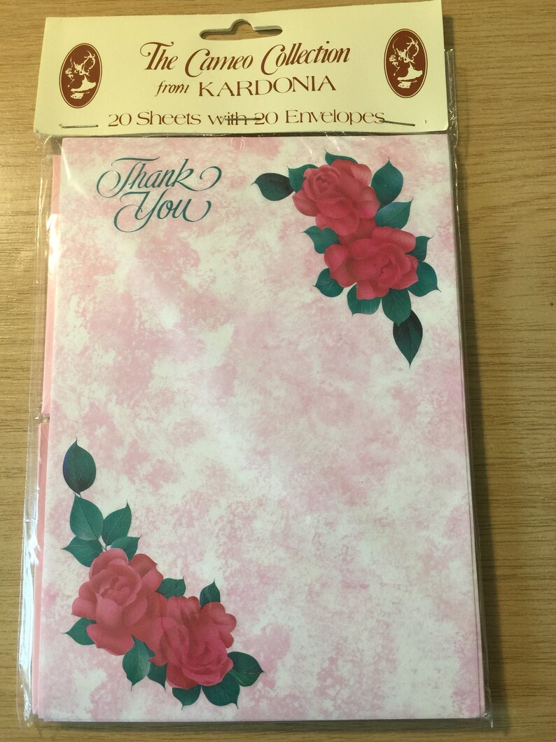 Fabulous Vintage Circa 1970s 'Thank You' Note Paper 20 Pink Sheets Pretty Roses Design & 20 Pink Envelopes Vintage Wedding Stationery image 2