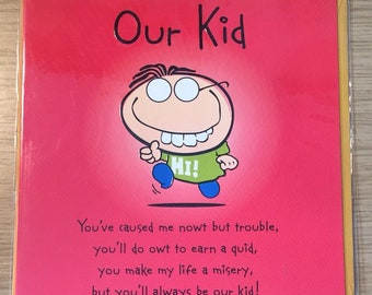 Vintage/Retro 1990s 'Our Kid' Blank Card with envelope - Brother - Birthday - Bubblegum Card by Carlton Cards - Collectable - Funny Card