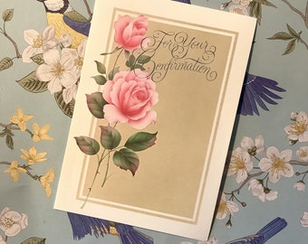 Vintage Circa 1980s 'For Your Confirmation' Card with BEAUTIFUL Pink Rose Design - A Card To Treasure Forever -Sweet Verse Inside -Nostalgia